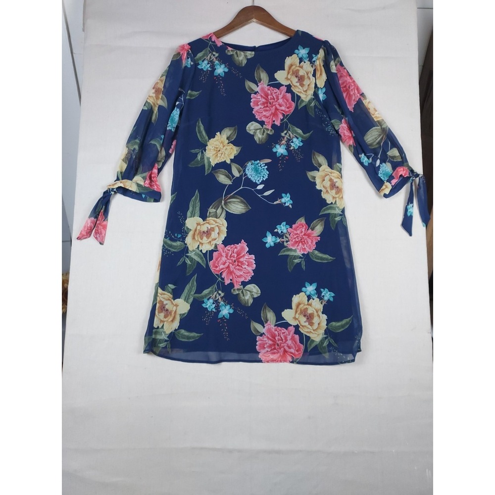 Sweet Pea Stacy Frati Women Small Blue Floral Dress Tie Sleeve